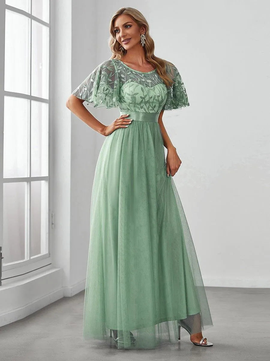 Miss | Jurk Dames Maxi Korte Mouw Pailletten - Tule - Miss Madera MIS-84D071