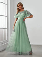 Miss | Jurk Dames Maxi Korte Mouw Pailletten - Tule - Miss Madera MIS-84D071