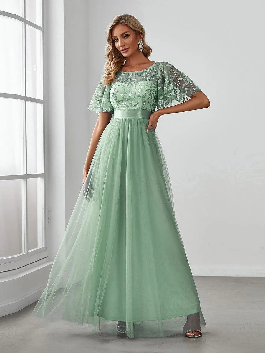 Miss | Jurk Dames Maxi Korte Mouw Pailletten - Tule - Miss Madera MIS-84D071
