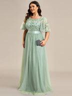 Miss | Jurk Dames Maxi Korte Mouw Pailletten - Tule - Miss Madera MIS-84D071