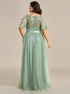 Miss | Jurk Dames Maxi Korte Mouw Pailletten - Tule - Miss Madera MIS-84D071
