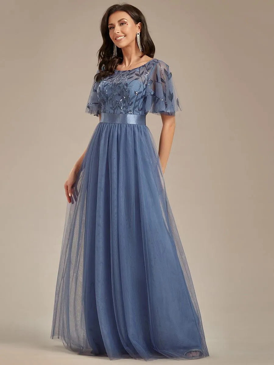 Miss | Jurk Dames Maxi Korte Mouw Pailletten - Tule - Miss Madera MIS-2DD2EE