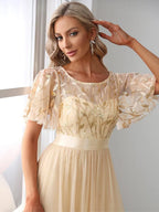 Miss | Jurk Dames Maxi Korte Mouw Pailletten - Tule - Miss Madera MIS-2DD2EE