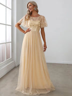 Miss | Jurk Dames Maxi Korte Mouw Pailletten - Tule - Miss Madera MIS-2DD2EE