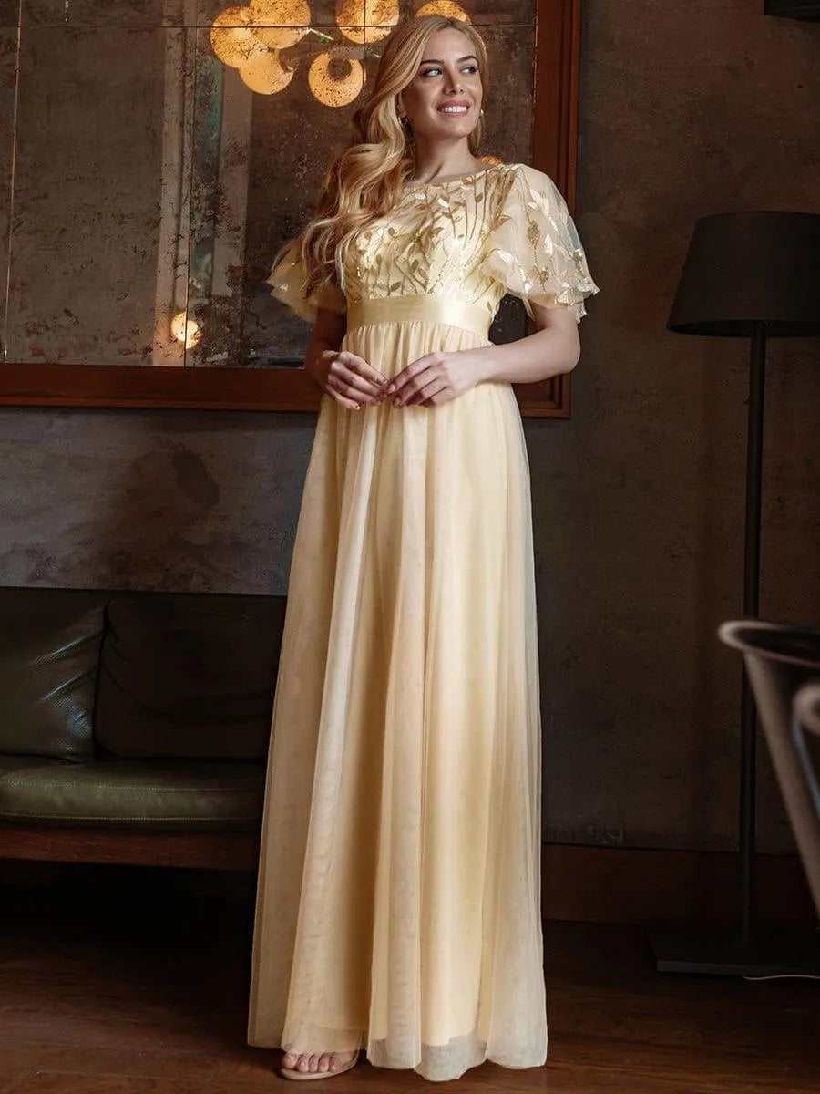 Miss | Jurk Dames Maxi Korte Mouw Pailletten - Tule - Miss Madera MIS-2DD2EE