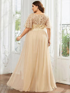 Miss | Jurk Dames Maxi Korte Mouw Pailletten - Tule - Miss Madera MIS-2DD2EE