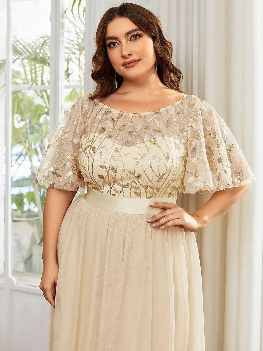 Miss | Jurk Dames Maxi Korte Mouw Pailletten - Tule - Miss Madera MIS-2DD2EE