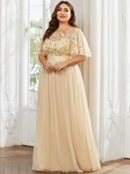Miss | Jurk Dames Maxi Korte Mouw Pailletten - Tule - Miss Madera MIS-2DD2EE