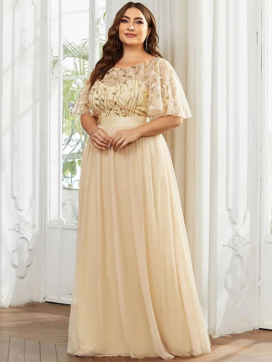 Miss | Jurk Dames Maxi Korte Mouw Pailletten - Tule - Miss Madera MIS-2DD2EE