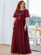 Miss | Jurk Dames Maxi Korte Mouw Pailletten - Tule - Miss Madera MIS-2DD2EE