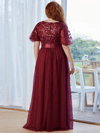 Miss | Jurk Dames Maxi Korte Mouw Pailletten - Tule - Miss Madera MIS-2DD2EE