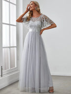 Miss | Jurk Dames Maxi Korte Mouw Pailletten - Tule - Miss Madera MIS-C15D79