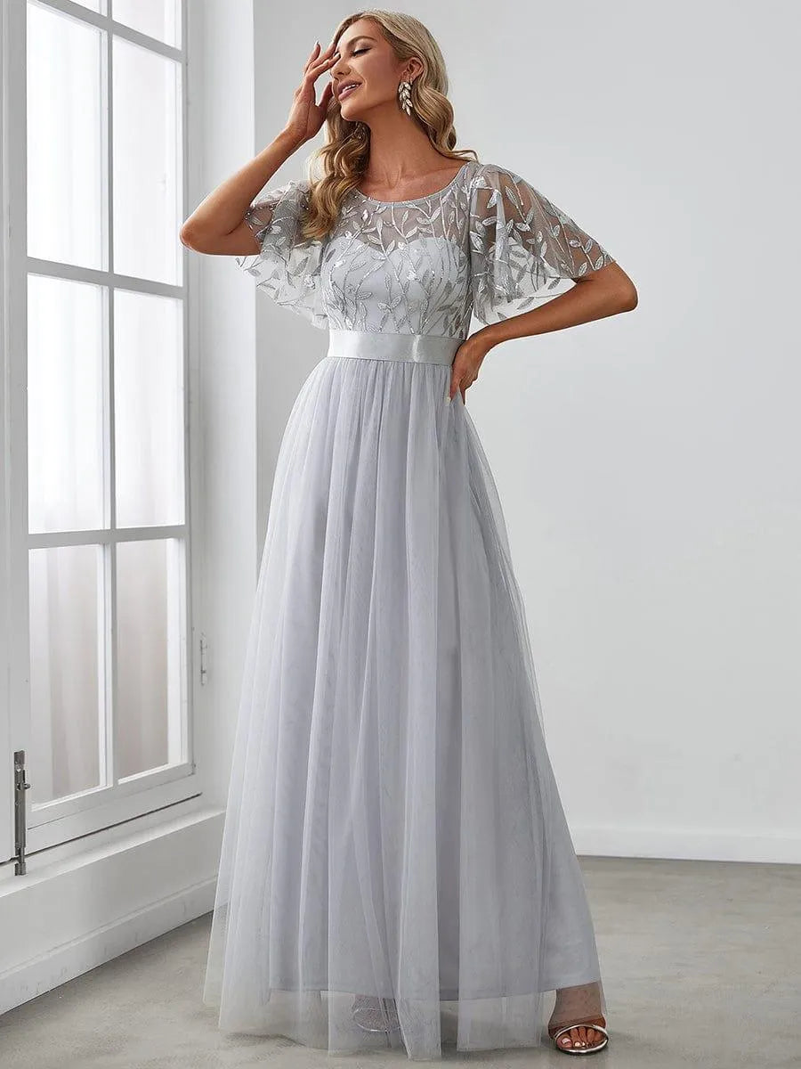 Miss | Jurk Dames Maxi Korte Mouw Pailletten - Tule - Miss Madera MIS-C15D79