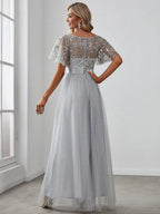 Miss | Jurk Dames Maxi Korte Mouw Pailletten - Tule - Miss Madera MIS-C15D79