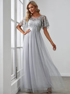 Miss | Jurk Dames Maxi Korte Mouw Pailletten - Tule - Miss Madera MIS-C15D79