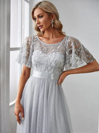 Miss | Jurk Dames Maxi Korte Mouw Pailletten - Tule - Miss Madera MIS-C15D79