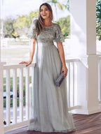 Miss | Jurk Dames Maxi Korte Mouw Pailletten - Tule - Miss Madera MIS-C15D79