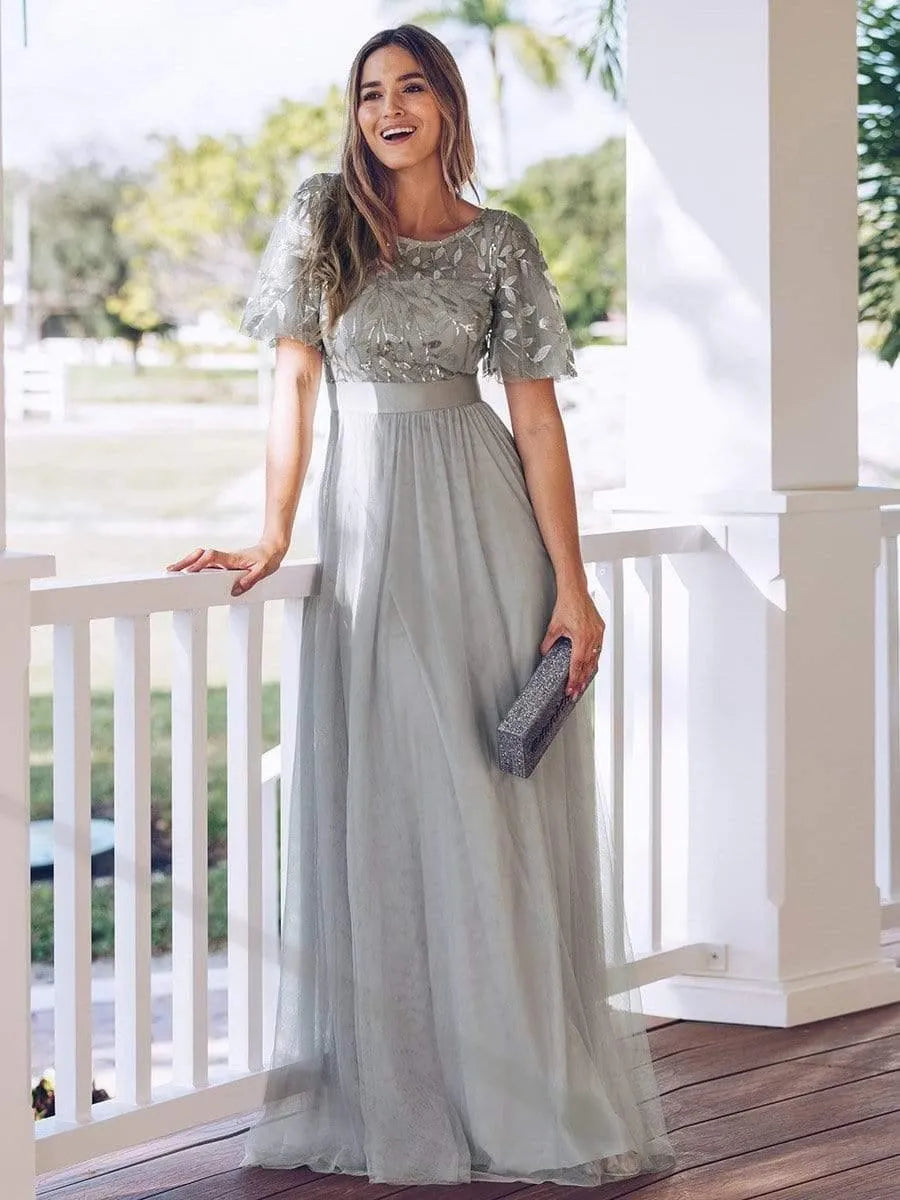 Miss | Jurk Dames Maxi Korte Mouw Pailletten - Tule - Miss Madera MIS-C15D79