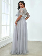 Miss | Jurk Dames Maxi Korte Mouw Pailletten - Tule - Miss Madera MIS-C15D79