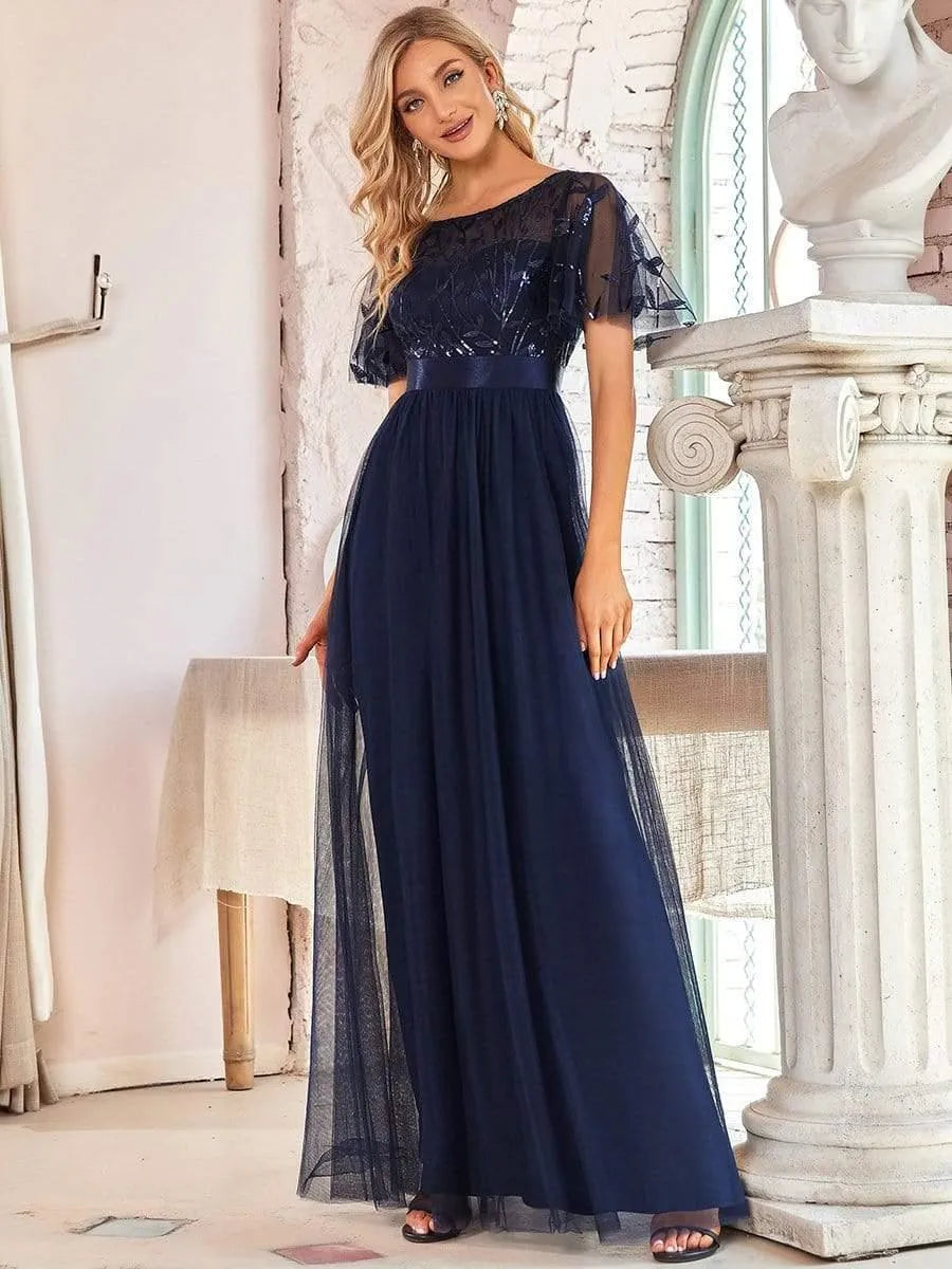 Miss | Jurk Dames Maxi Korte Mouw Pailletten - Tule - Miss Madera MIS-D71ACC