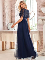 Miss | Jurk Dames Maxi Korte Mouw Pailletten - Tule - Miss Madera MIS-D71ACC
