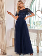 Miss | Jurk Dames Maxi Korte Mouw Pailletten - Tule - Miss Madera MIS-D71ACC