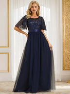 Miss | Jurk Dames Maxi Korte Mouw Pailletten - Tule - Miss Madera MIS-D71ACC