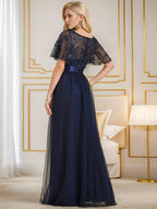 Miss | Jurk Dames Maxi Korte Mouw Pailletten - Tule - Miss Madera MIS-D71ACC