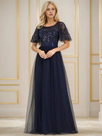 Miss | Jurk Dames Maxi Korte Mouw Pailletten - Tule - Miss Madera MIS-D71ACC