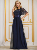 Miss | Jurk Dames Maxi Korte Mouw Pailletten - Tule - Miss Madera MIS-D71ACC
