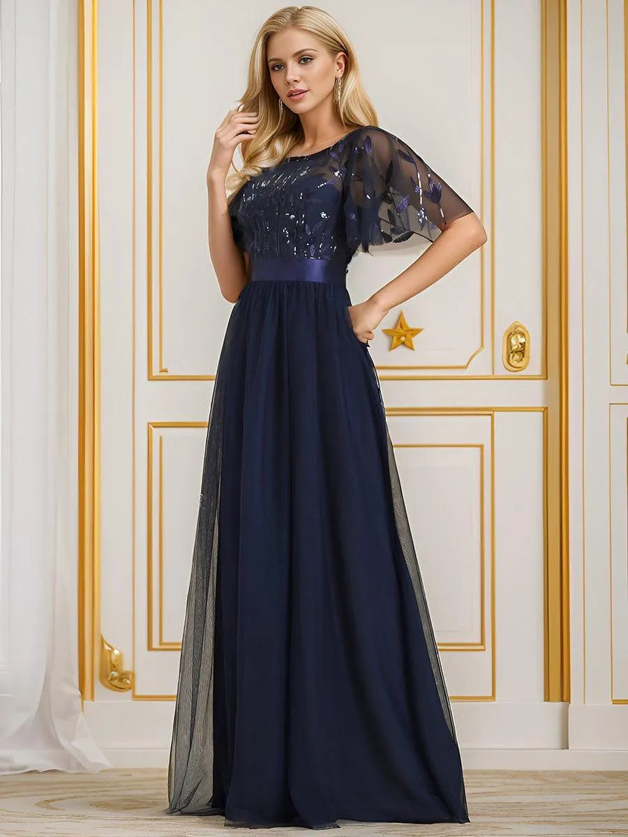 Miss | Jurk Dames Maxi Korte Mouw Pailletten - Tule - Miss Madera MIS-D71ACC