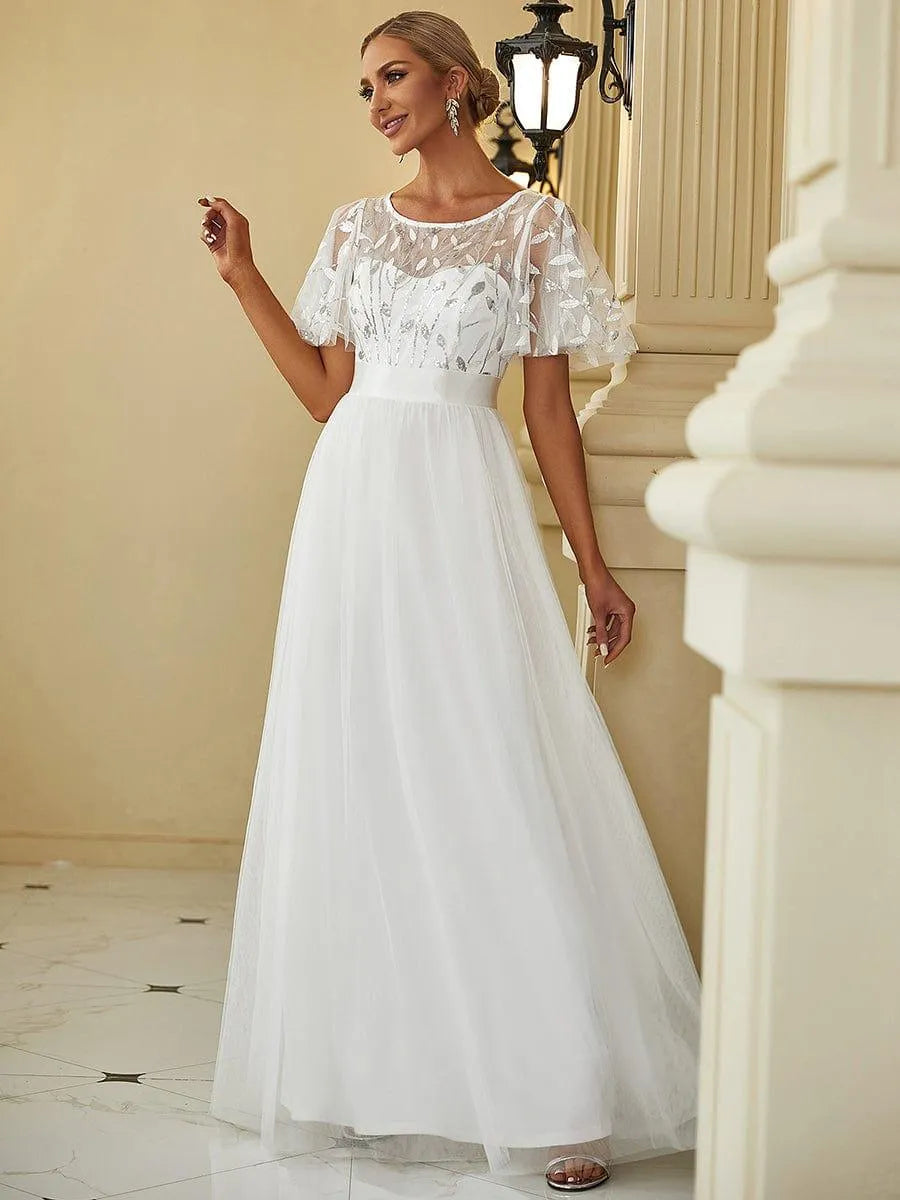 Miss | Jurk Dames Maxi Korte Mouw Pailletten - Tule - Miss Madera MIS-D71ACC
