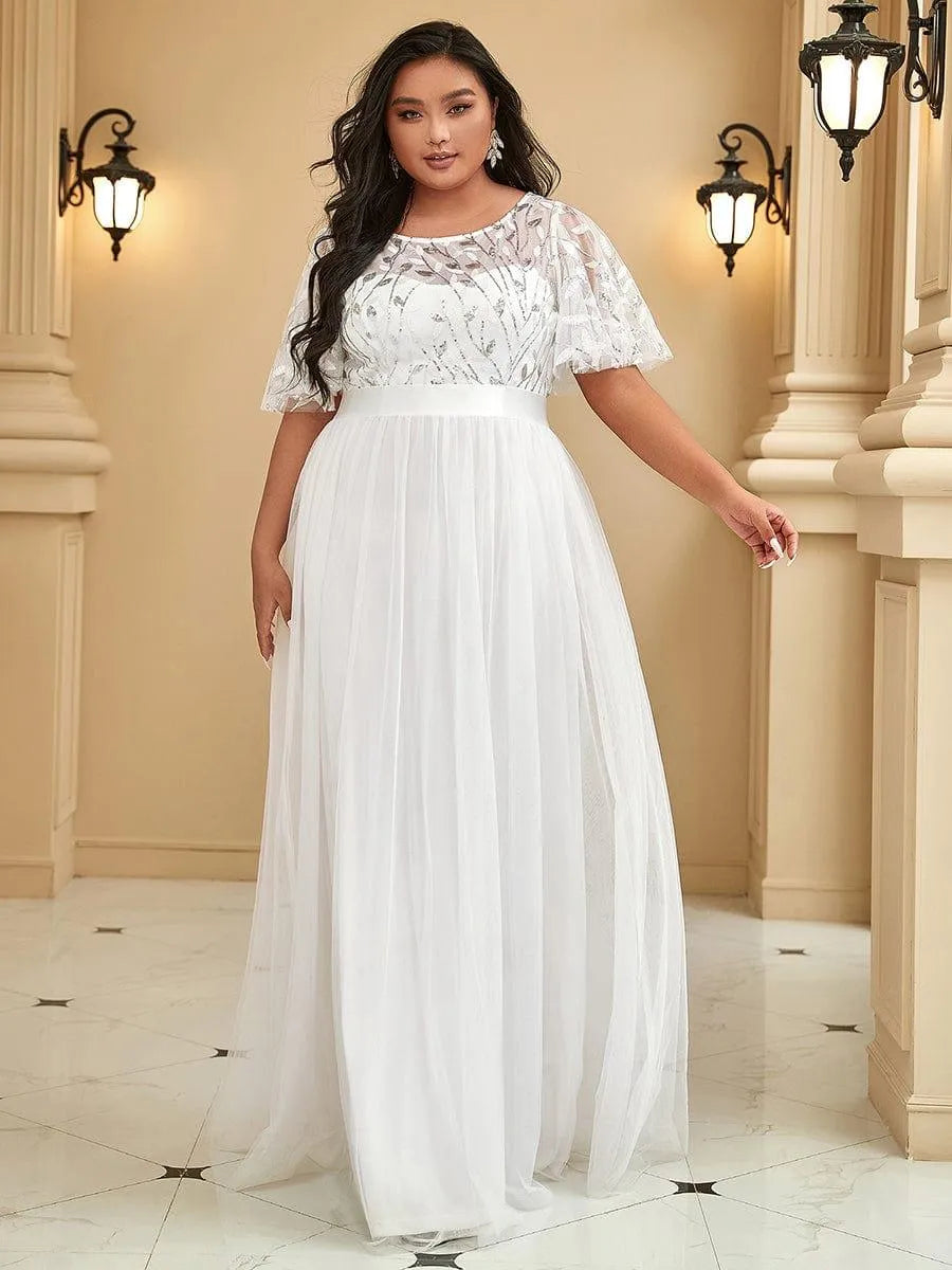 Miss | Jurk Dames Maxi Korte Mouw Pailletten - Tule - Miss Madera MIS-D71ACC