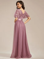 Miss | Jurk Dames Maxi Korte Mouw Pailletten - Tule - Miss Madera MIS-30B2F3