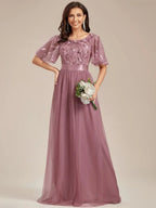 Miss | Jurk Dames Maxi Korte Mouw Pailletten - Tule - Miss Madera MIS-C66955
