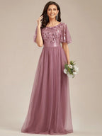 Miss | Jurk Dames Maxi Korte Mouw Pailletten - Tule - Miss Madera MIS-C66955