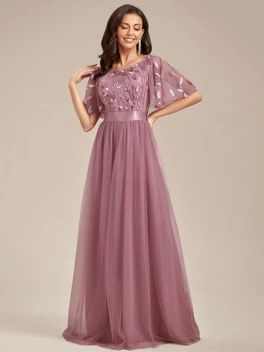 Miss | Jurk Dames Maxi Korte Mouw Pailletten - Tule - Miss Madera MIS-C66955