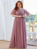Miss | Jurk Dames Maxi Korte Mouw Pailletten - Tule - Miss Madera MIS-C66955