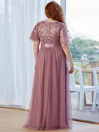 Miss | Jurk Dames Maxi Korte Mouw Pailletten - Tule - Miss Madera MIS-C66955