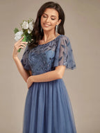 Miss | Jurk Dames Maxi Korte Mouw Pailletten - Tule - Miss Madera MIS-C66955