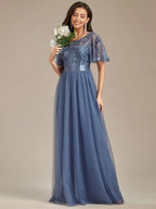 Miss | Jurk Dames Maxi Korte Mouw Pailletten - Tule - Miss Madera MIS-C66955