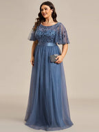 Miss | Jurk Dames Maxi Korte Mouw Pailletten - Tule - Miss Madera MIS-C66955