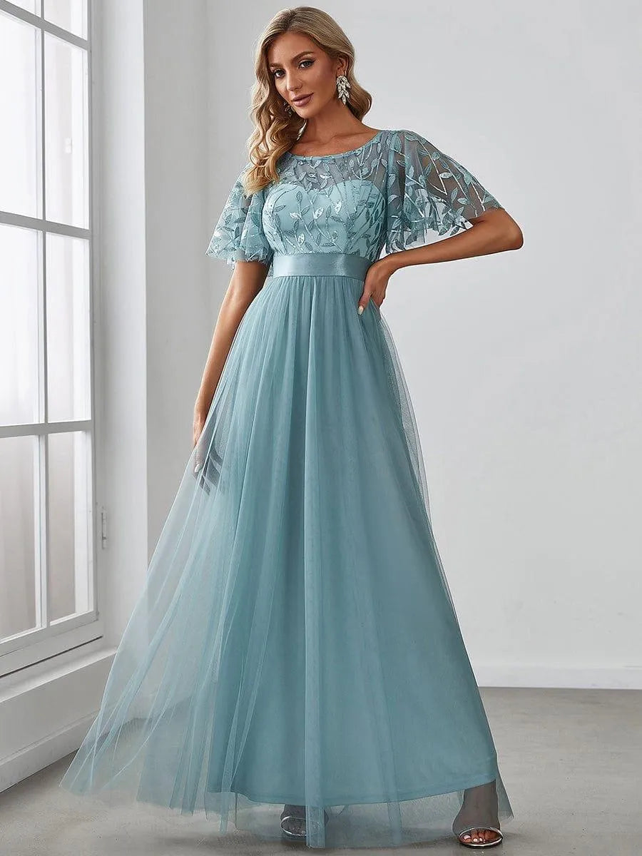 Miss | Jurk Dames Maxi Korte Mouw Pailletten - Tule - Miss Madera MIS-F20E17