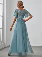 Miss | Jurk Dames Maxi Korte Mouw Pailletten - Tule - Miss Madera MIS-F20E17