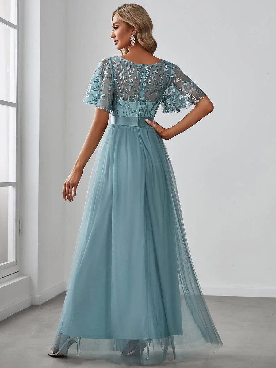 Miss | Jurk Dames Maxi Korte Mouw Pailletten - Tule - Miss Madera MIS-F20E17