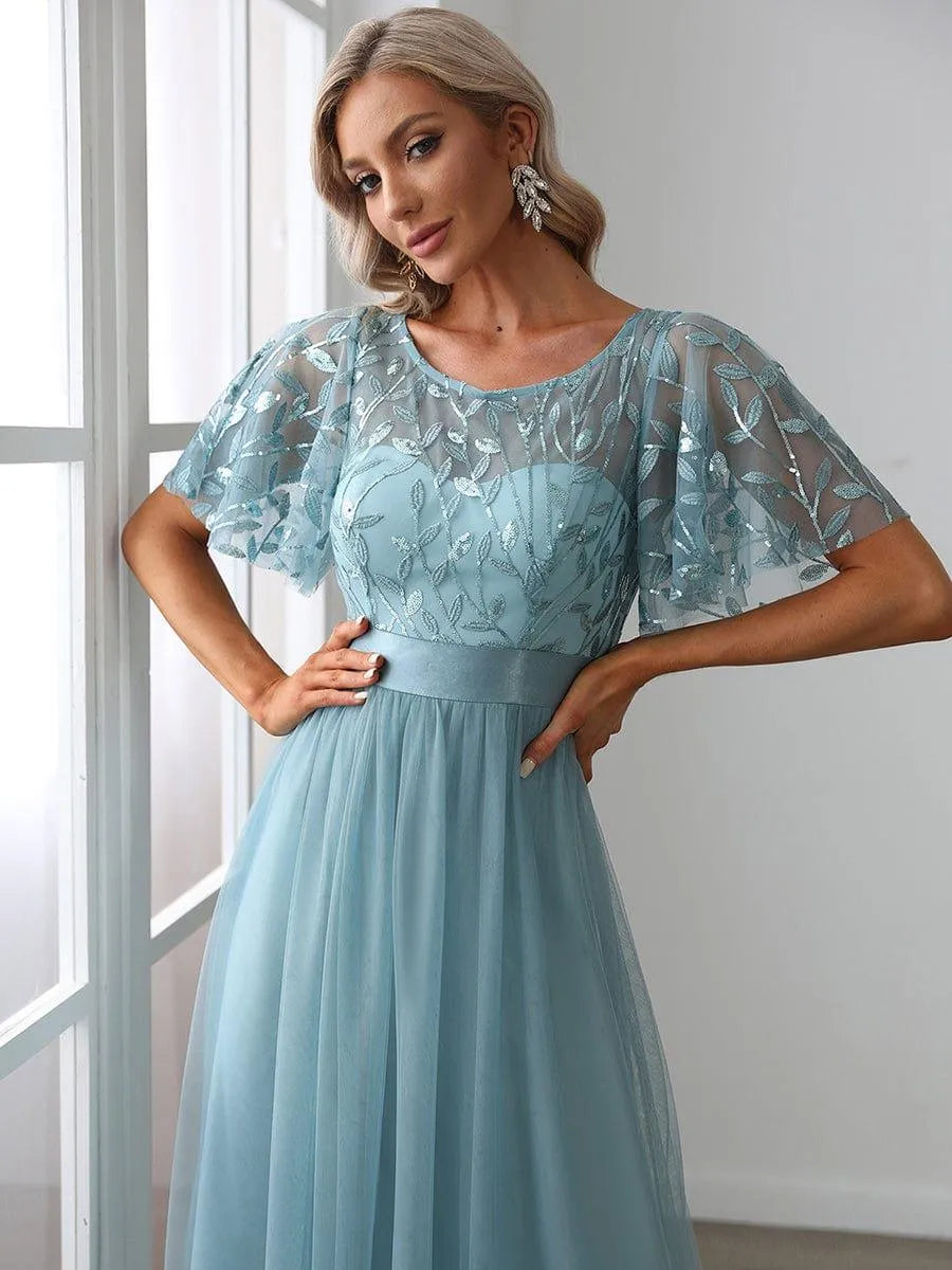 Miss | Jurk Dames Maxi Korte Mouw Pailletten - Tule - Miss Madera MIS-F20E17