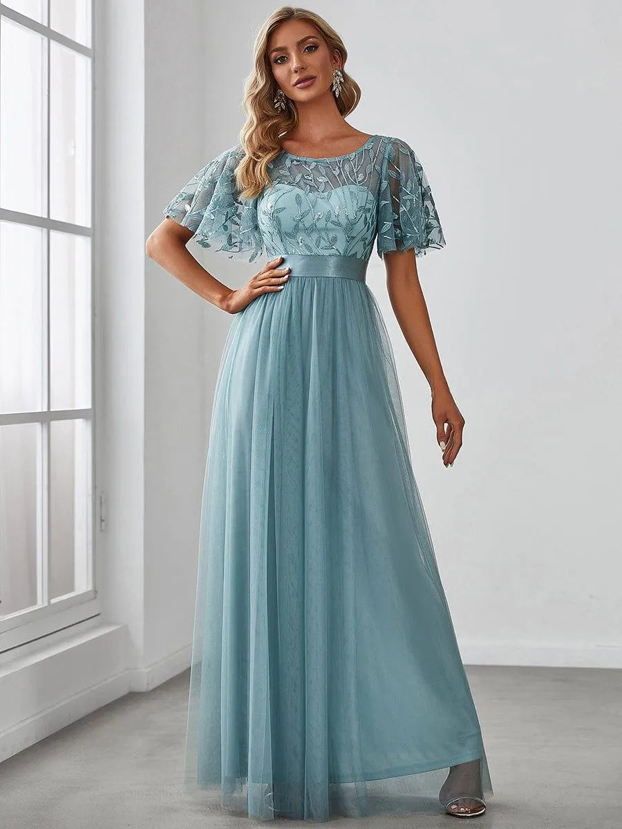 Miss | Jurk Dames Maxi Korte Mouw Pailletten - Tule - Miss Madera MIS-F20E17