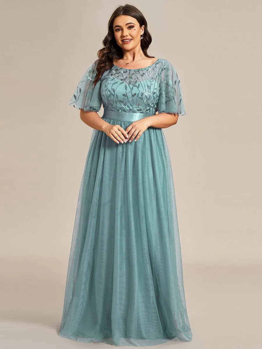Miss | Jurk Dames Maxi Korte Mouw Pailletten - Tule - Miss Madera MIS-F20E17