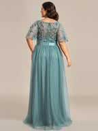 Miss | Jurk Dames Maxi Korte Mouw Pailletten - Tule - Miss Madera MIS-F20E17