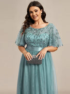 Miss | Jurk Dames Maxi Korte Mouw Pailletten - Tule - Miss Madera MIS-F20E17